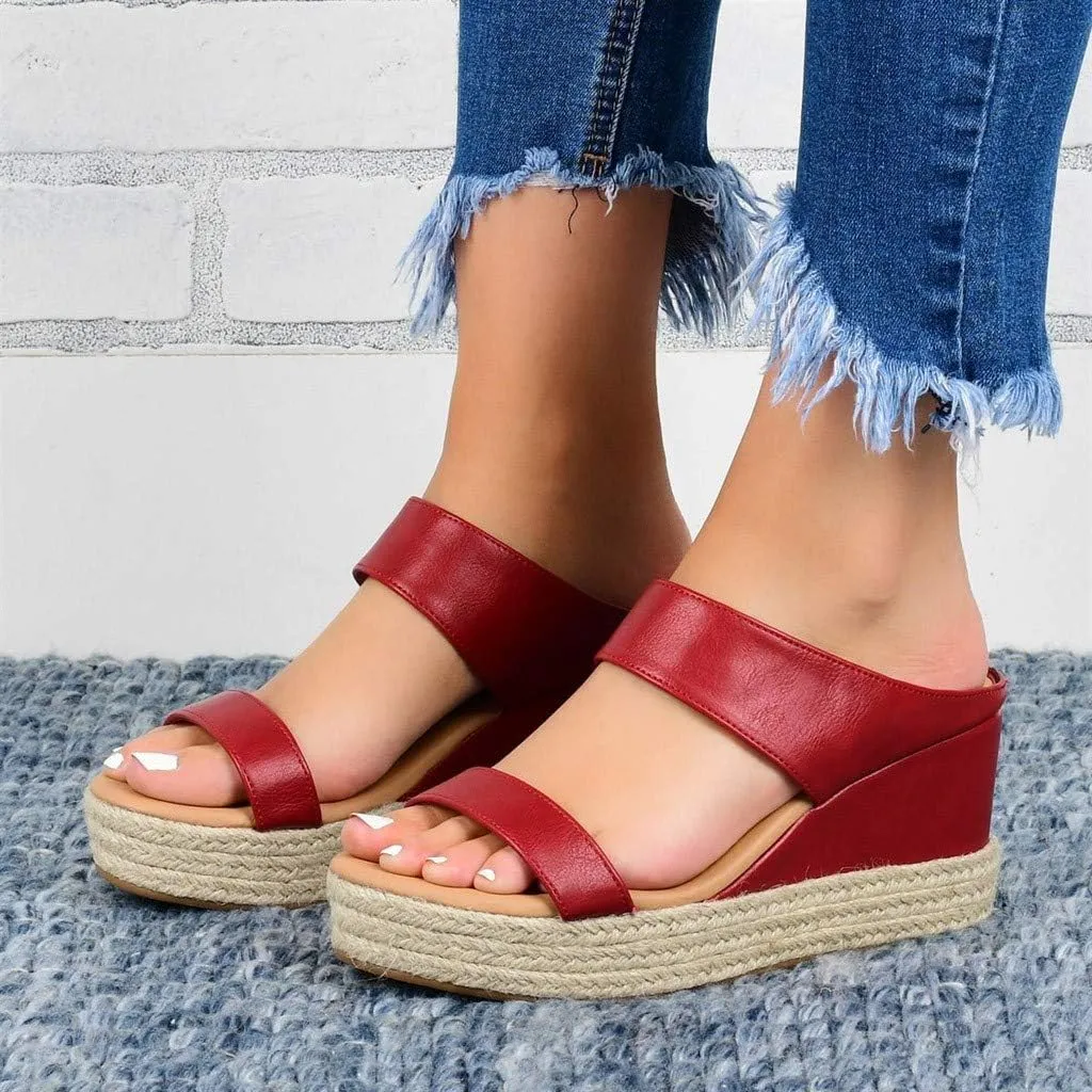 Eduavar Espadrille Sandals for Women, Sandals for Women Casual Summer Travel Beach Sandals Open Toe Slip-on Wedge Sandals