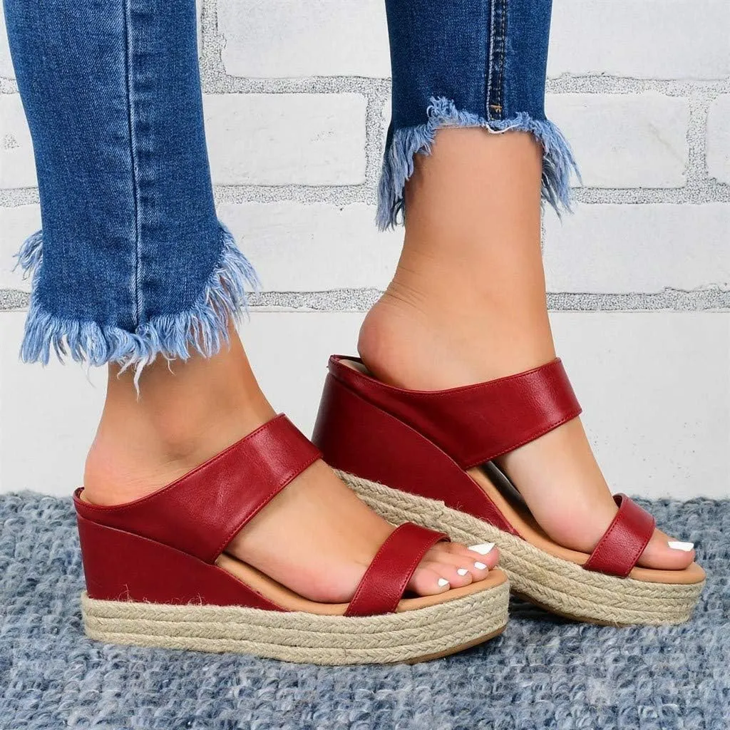 Eduavar Espadrille Sandals for Women, Sandals for Women Casual Summer Travel Beach Sandals Open Toe Slip-on Wedge Sandals