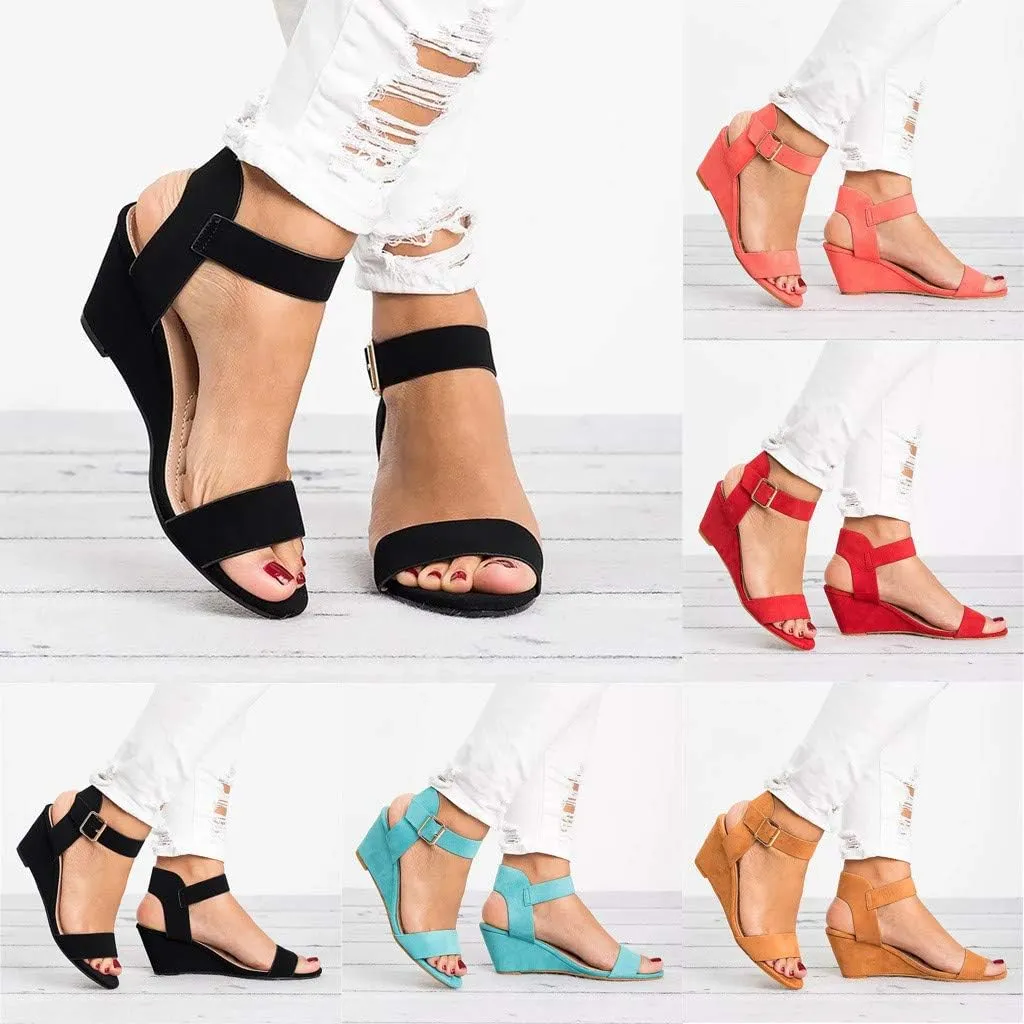 Eduavar Orthopedic Sandals for Women, Sandals Women Comfortable Open Toe Low Wedge Sandals Dressy Sandals with Ankle Strap
