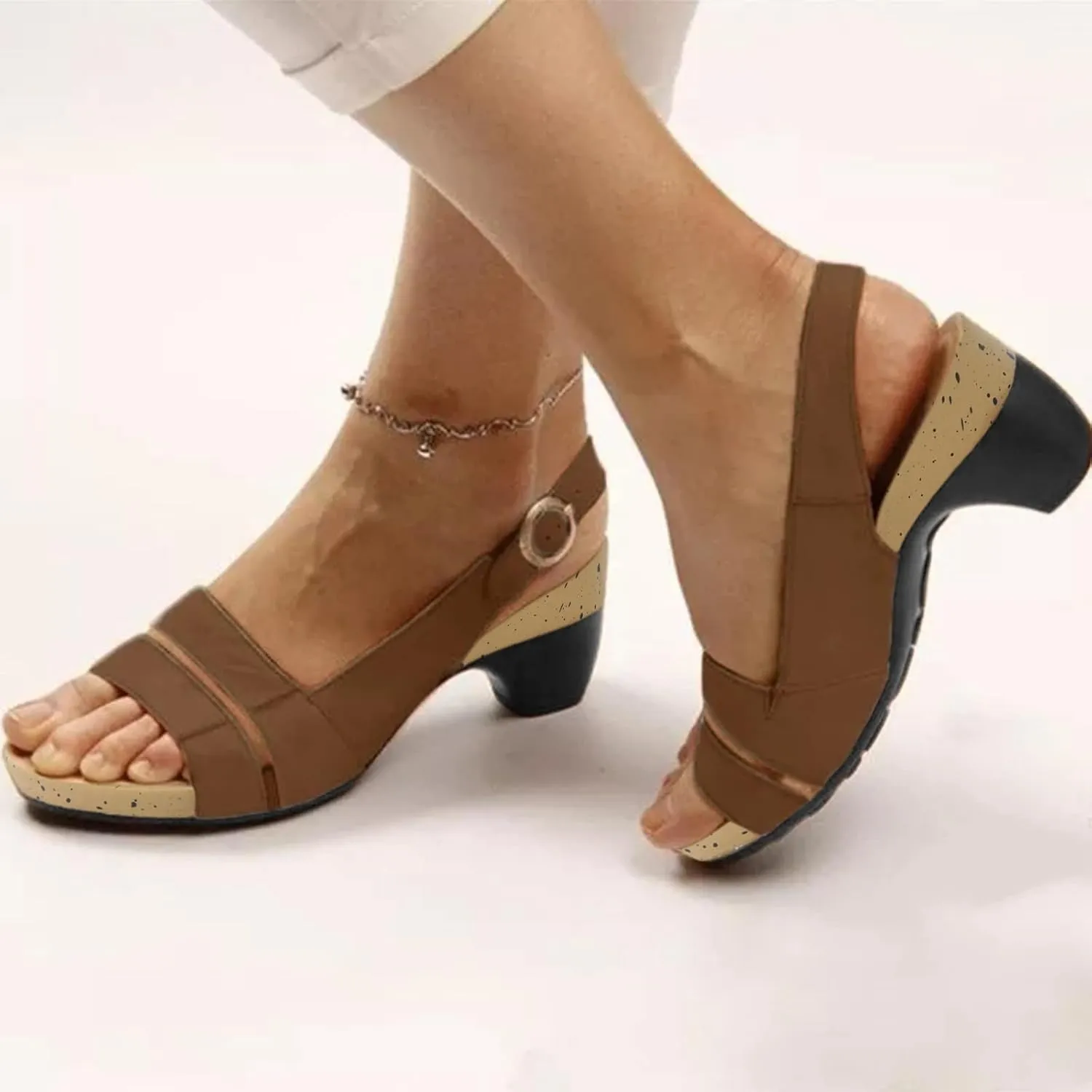 Eduavar Orthopedic Sandals for Women, Sandals Women Fashion Summer Casual Elegant Low Heel Sandals with Ankle Strap