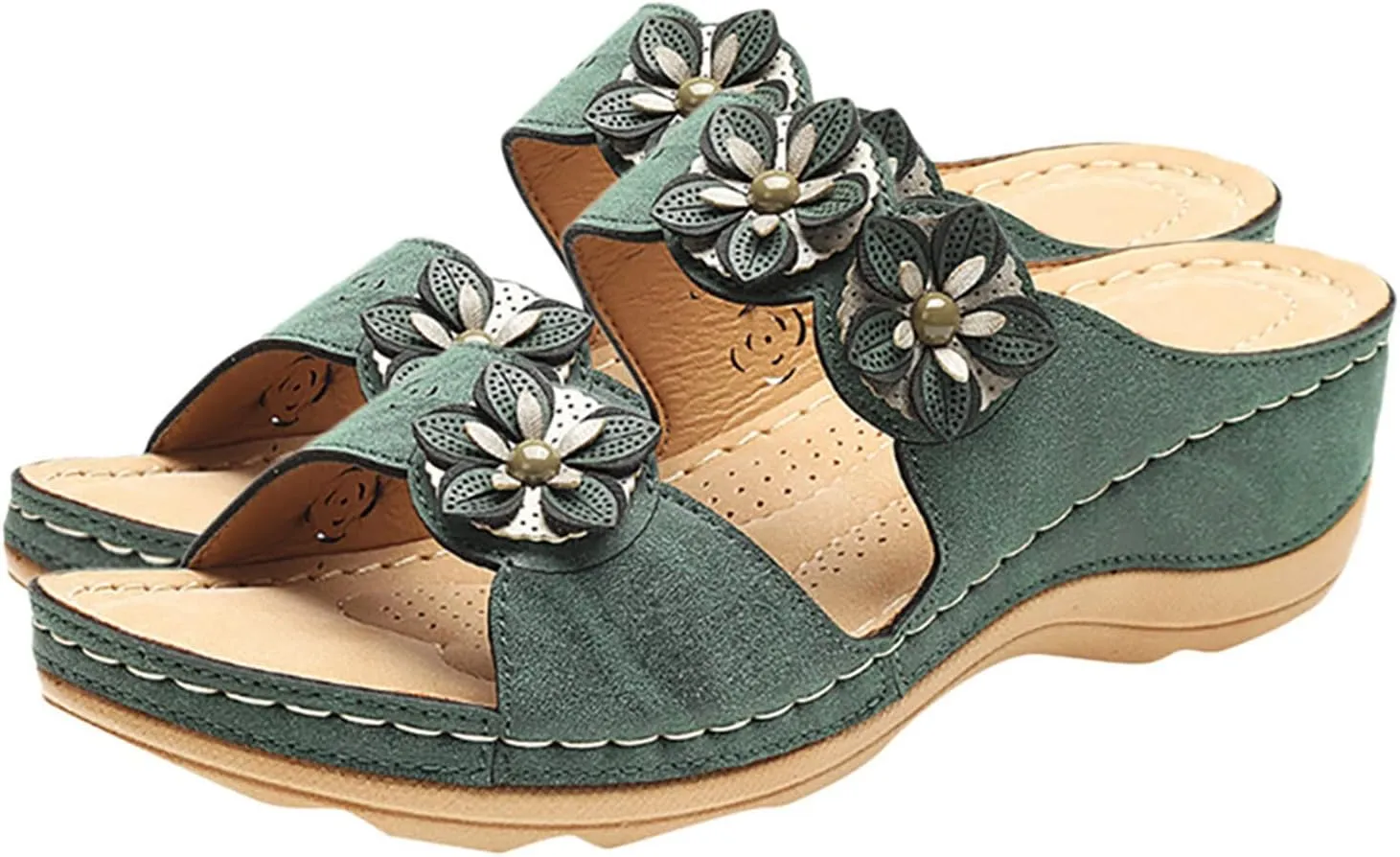Eduavar Orthopedic Sandals for Women, Sandals Women Floral Leopard Print Sandals Peep Toe Wedge Sandals Comfy Slip On Shoes