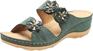 Eduavar Orthopedic Sandals for Women, Sandals Women Floral Leopard Print Sandals Peep Toe Wedge Sandals Comfy Slip On Shoes