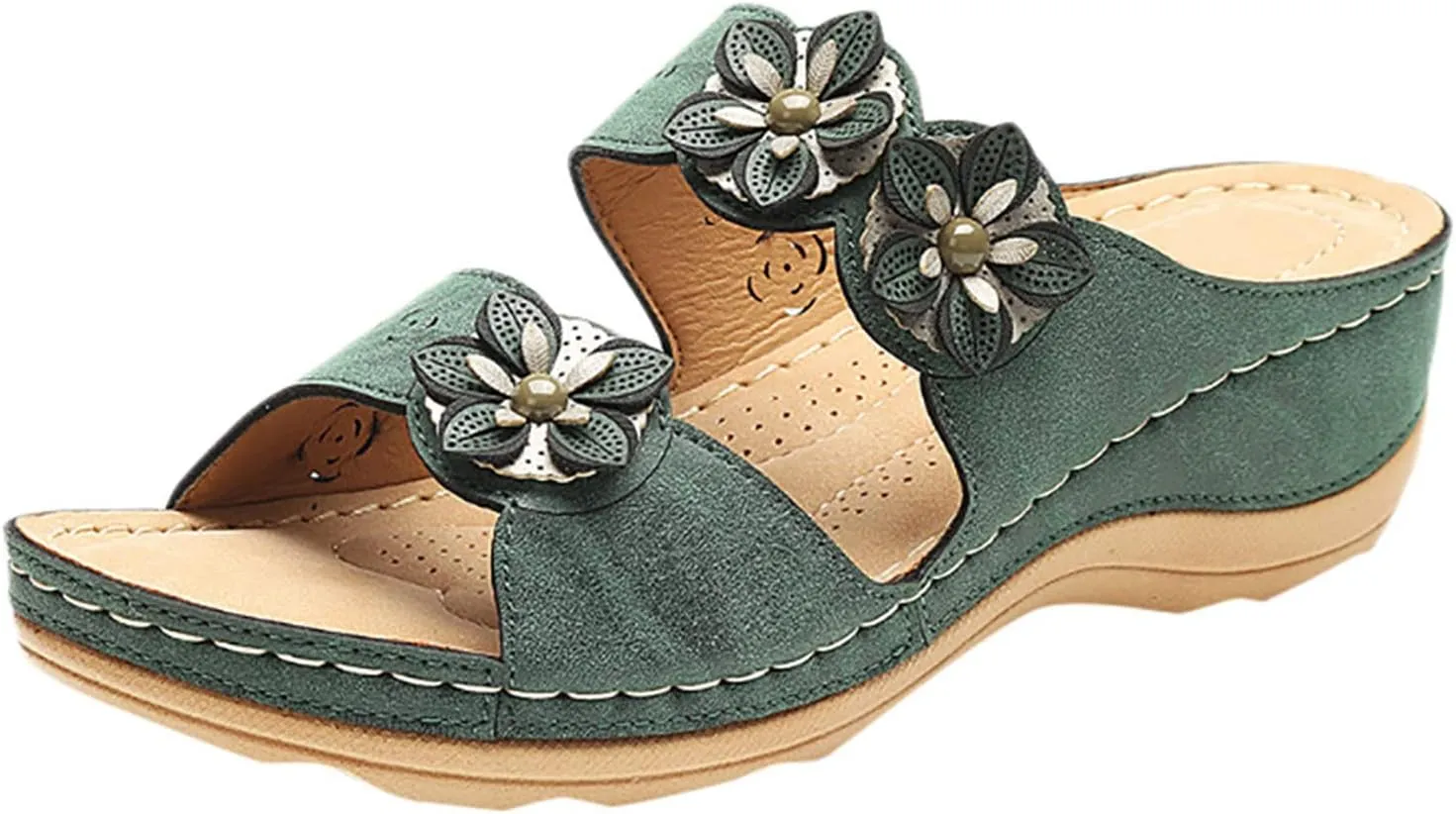 Eduavar Orthopedic Sandals for Women, Sandals Women Floral Leopard Print Sandals Peep Toe Wedge Sandals Comfy Slip On Shoes
