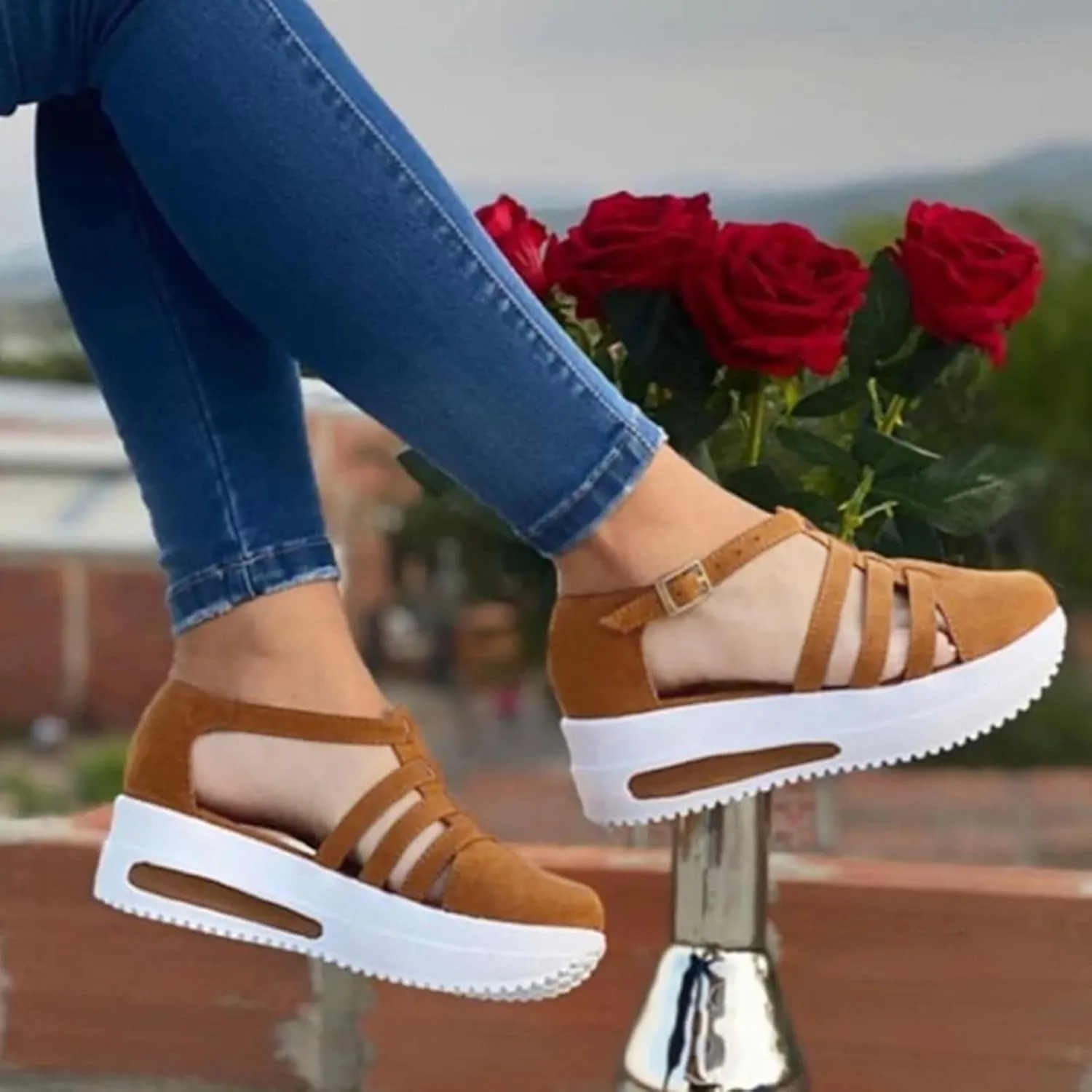 Eduavar Sandals Women Dressy Summer, Orthopedic Sandals for Women Closed Toe Sandals Plarform Sandals with Back Strap