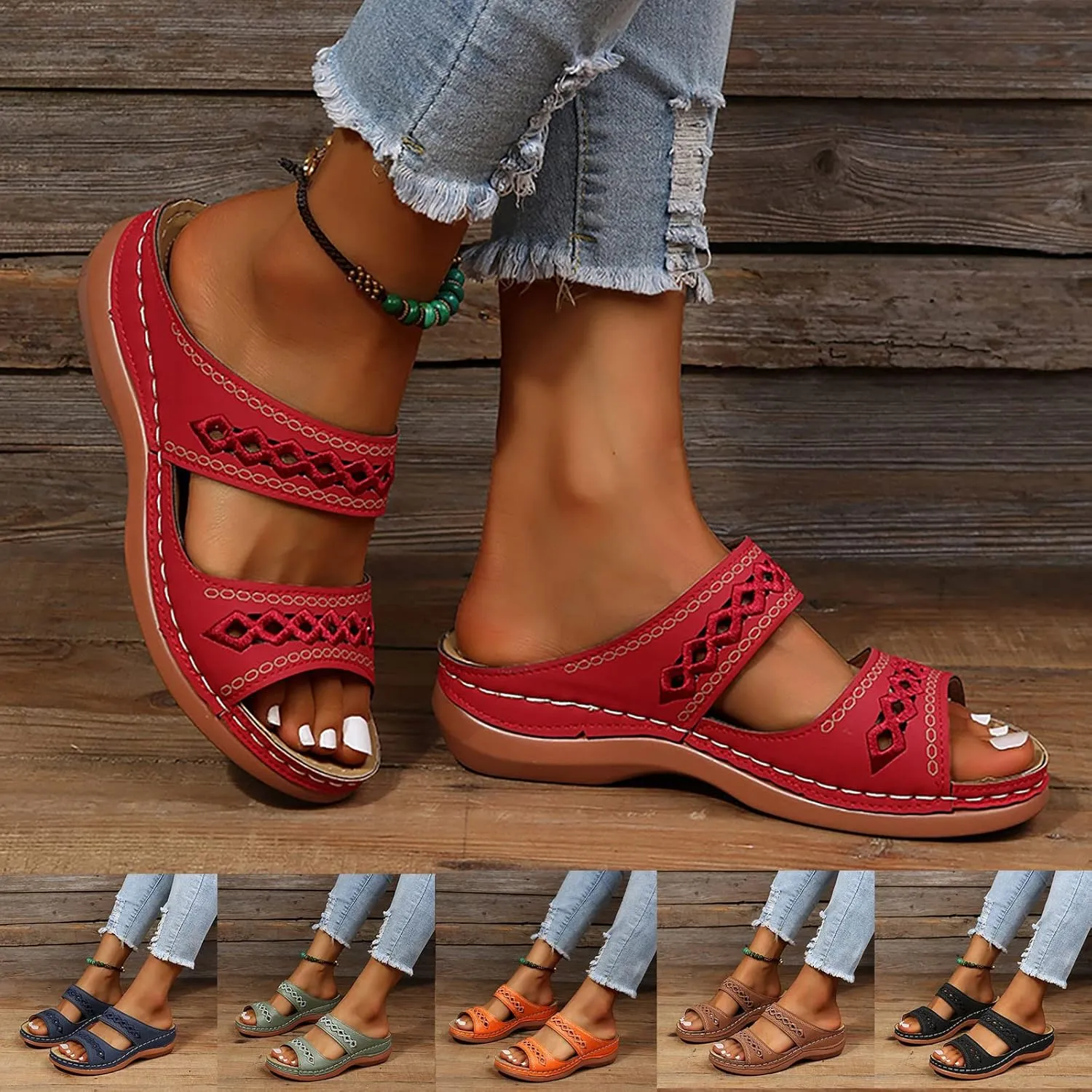 Eduavar Sandals Women Dressy Summer, Womens Sandals Dressy Fish Mouth Hollow Out Sandals Open Toe Comfy Sandals Shoes