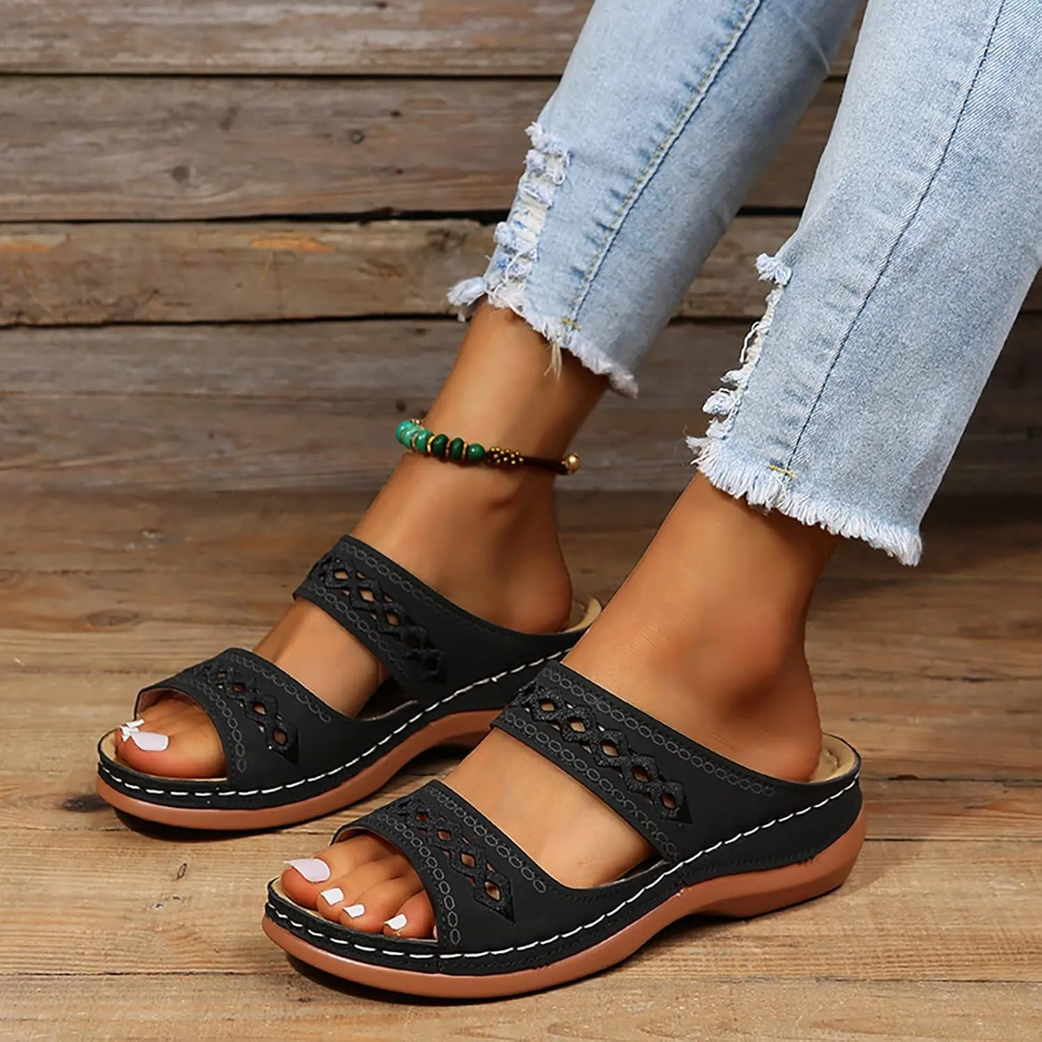 Eduavar Sandals Women Dressy Summer, Womens Sandals Dressy Fish Mouth Hollow Out Sandals Open Toe Comfy Sandals Shoes