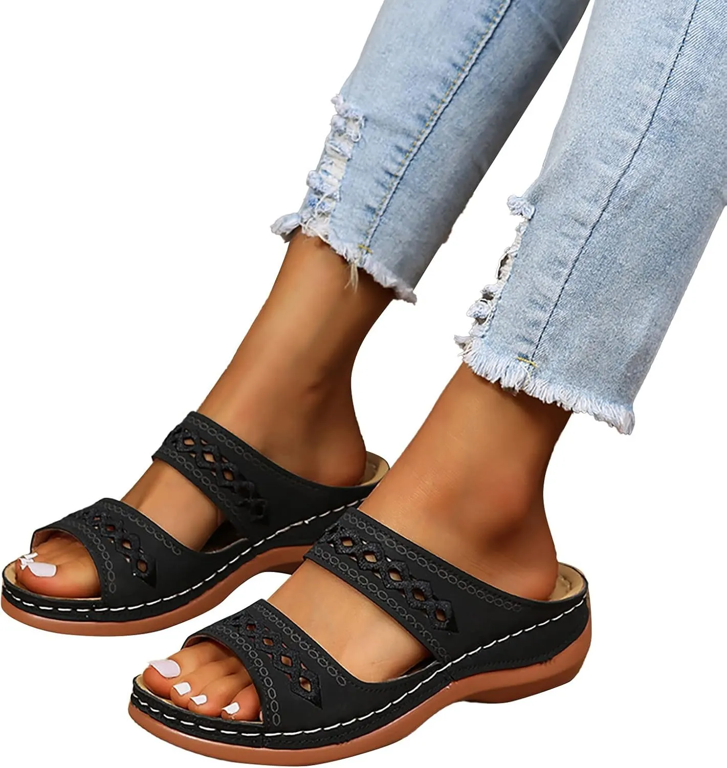 Eduavar Sandals Women Dressy Summer, Womens Sandals Dressy Fish Mouth Hollow Out Sandals Open Toe Comfy Sandals Shoes