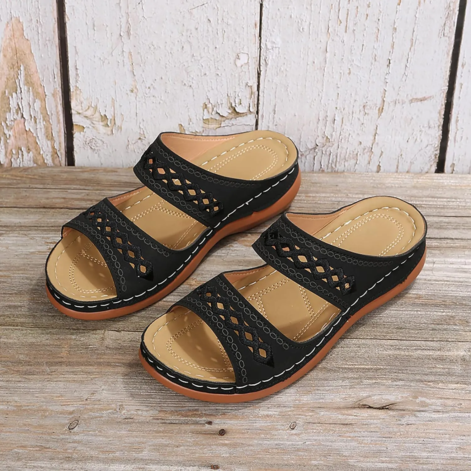 Eduavar Sandals Women Dressy Summer, Womens Sandals Dressy Fish Mouth Hollow Out Sandals Open Toe Comfy Sandals Shoes