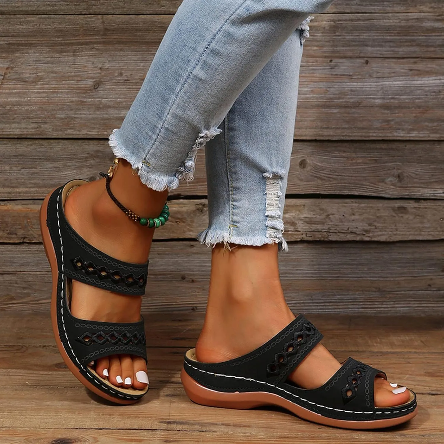 Eduavar Sandals Women Dressy Summer, Womens Sandals Dressy Fish Mouth Hollow Out Sandals Open Toe Comfy Sandals Shoes
