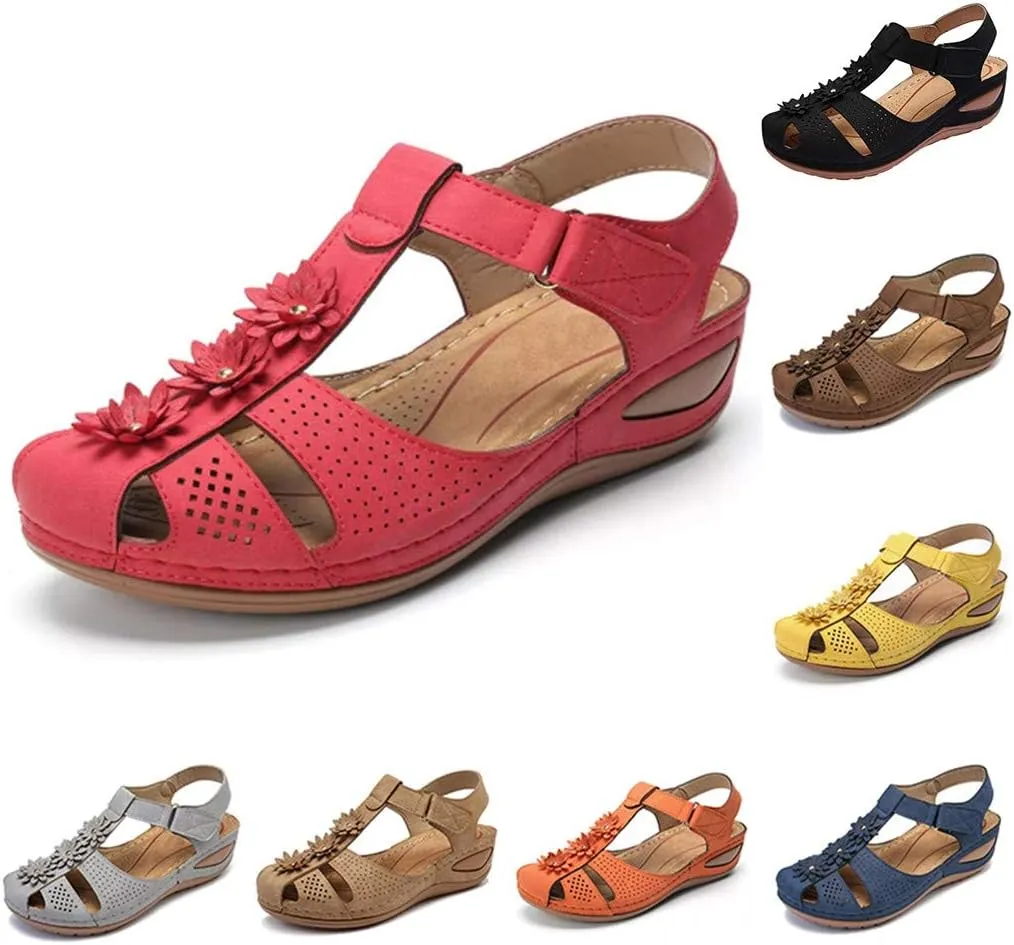 Eduavar Summer Sandals for Women, Women Sandals Dressy Comfortable Close Toe Sandals Cutout Wedge Sandals Shoes