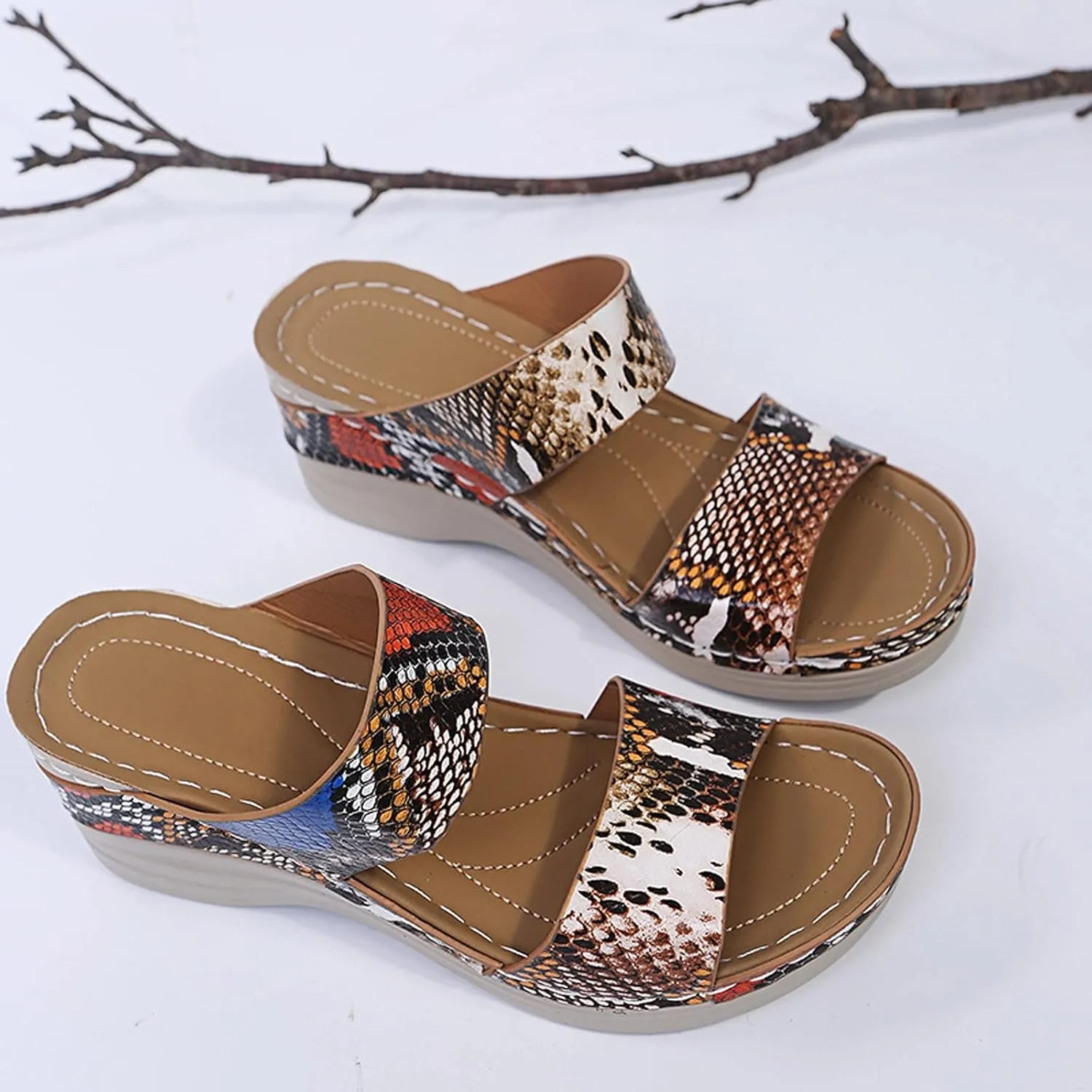 Eduavar Walking Sandals Women Comfort, Womens Sandals Comfortable Leopard Print Wedge Platform Sandals with Arch Support