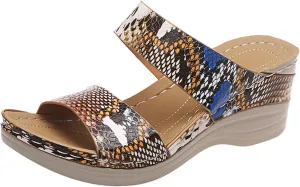 Eduavar Walking Sandals Women Comfort, Womens Sandals Comfortable Leopard Print Wedge Platform Sandals with Arch Support