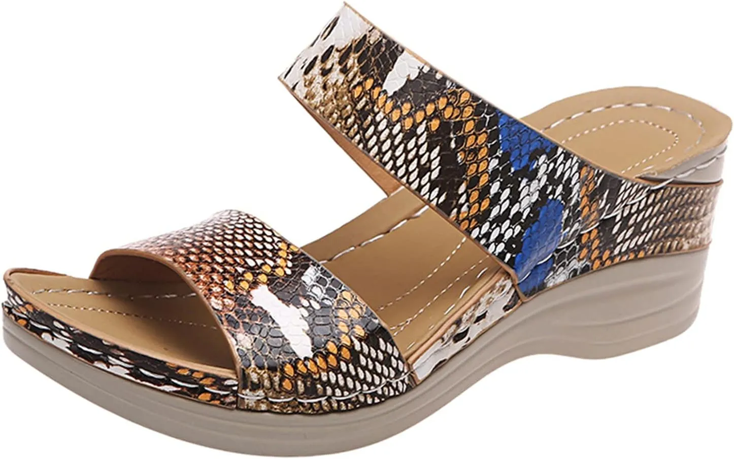 Eduavar Walking Sandals Women Comfort, Womens Sandals Comfortable Leopard Print Wedge Platform Sandals with Arch Support