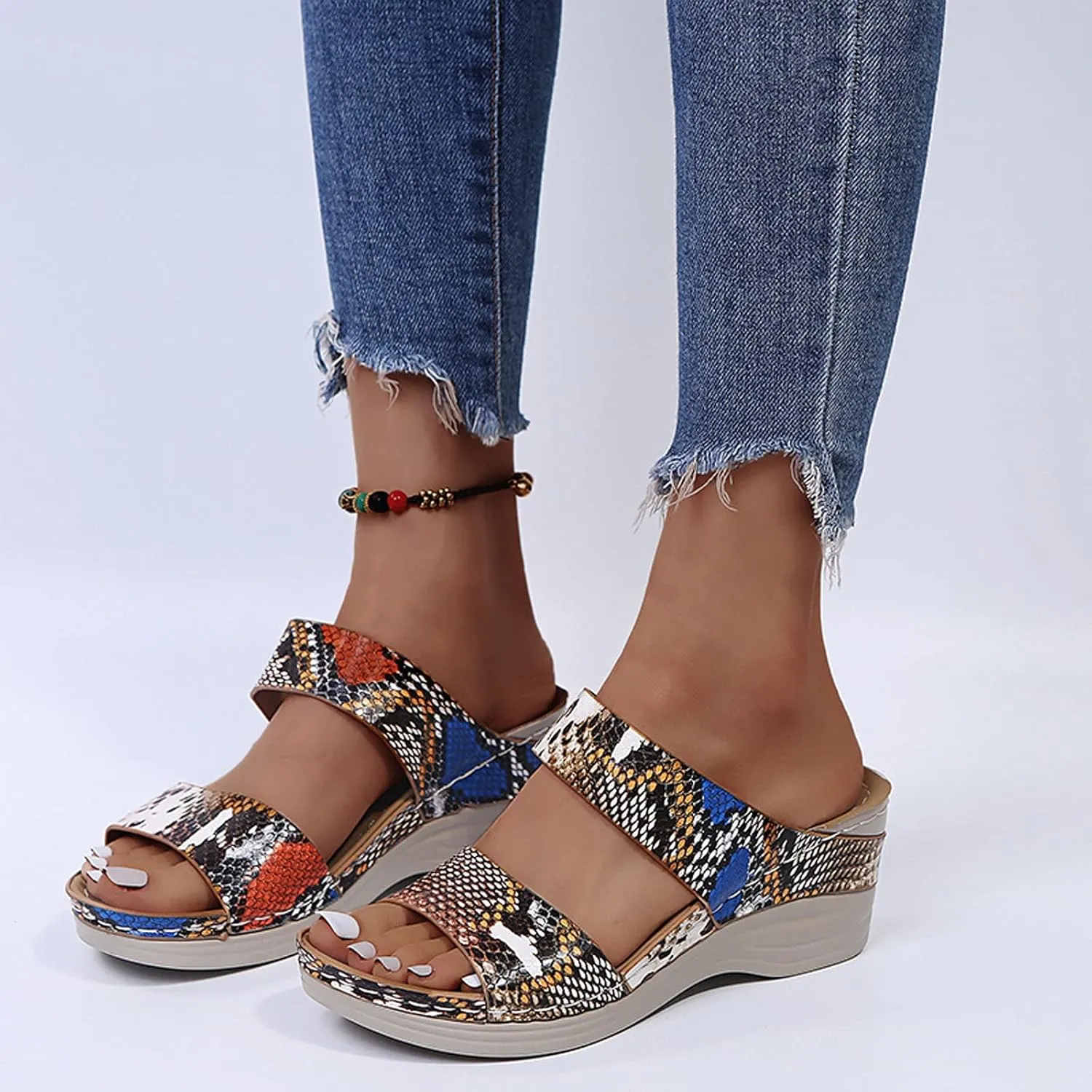 Eduavar Walking Sandals Women Comfort, Womens Sandals Comfortable Leopard Print Wedge Platform Sandals with Arch Support