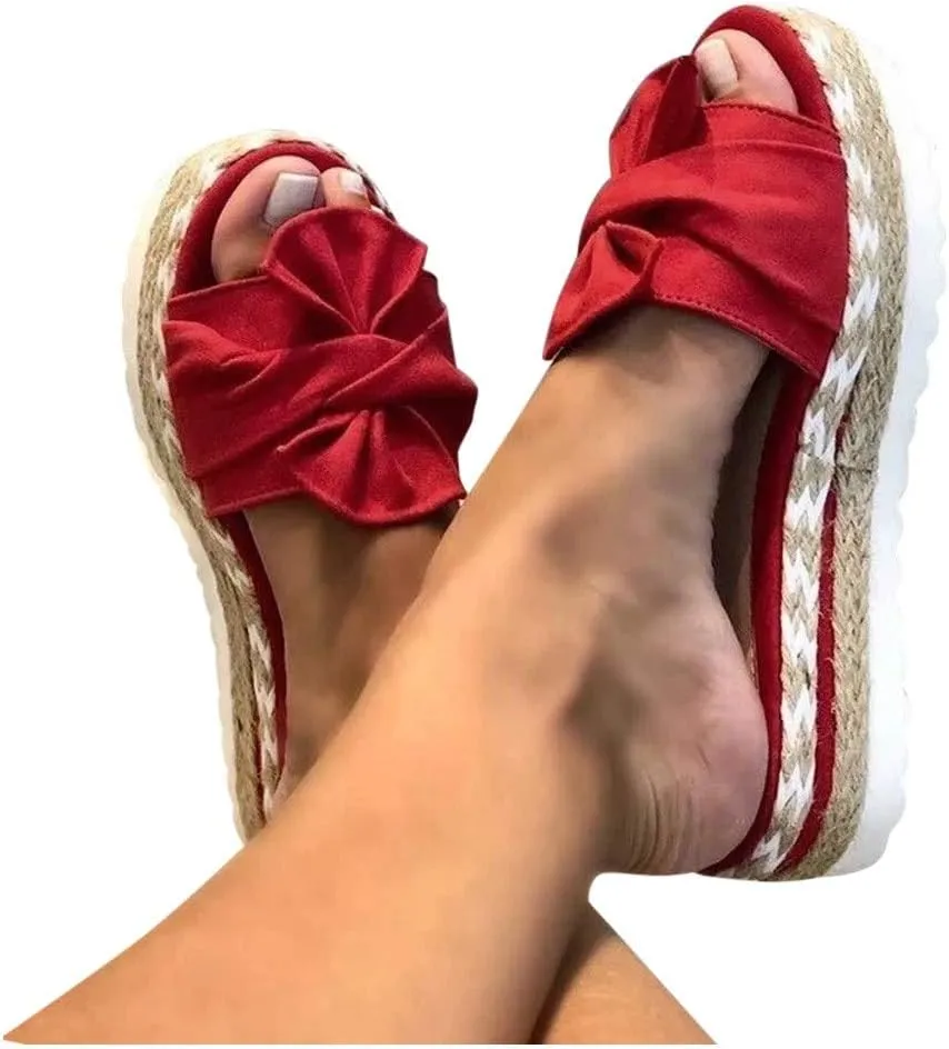 Eduavar Womens Wedge Sandals, Orthopedic Sandals for Women Bow Tie Sandals Slip On Espadrille Platform Sandals
