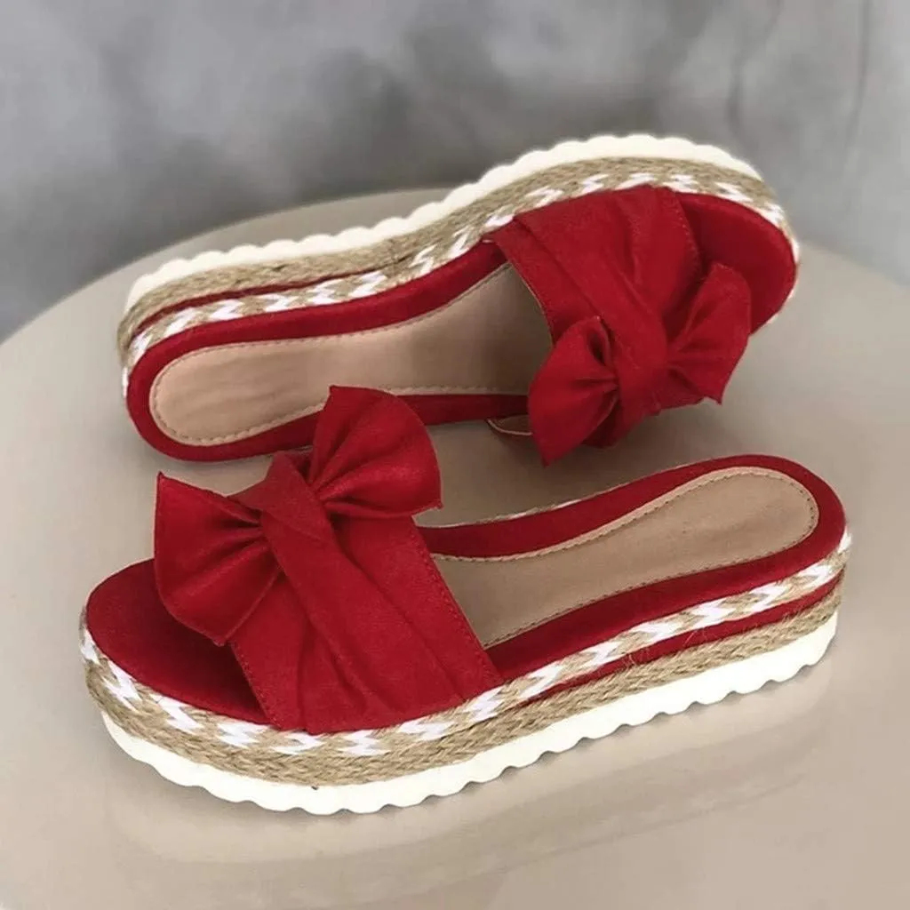 Eduavar Womens Wedge Sandals, Orthopedic Sandals for Women Bow Tie Sandals Slip On Espadrille Platform Sandals