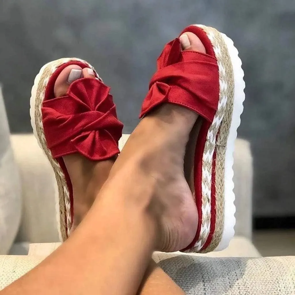 Eduavar Womens Wedge Sandals, Orthopedic Sandals for Women Bow Tie Sandals Slip On Espadrille Platform Sandals