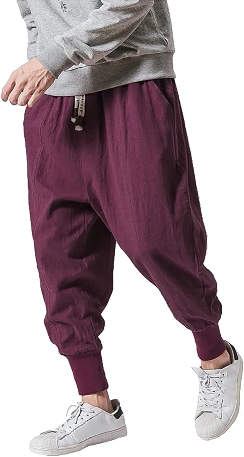 Elastic Waist Hippie Pant Cotton Casual Drawstring Men Elastic Waist with Elastic Waist Drawstring Yoga Jogger Pants