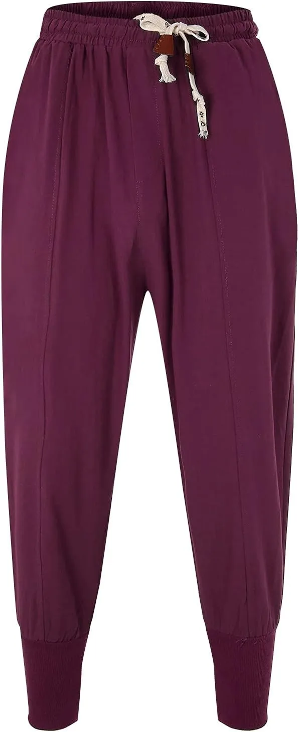 Elastic Waist Hippie Pant Cotton Casual Drawstring Men Elastic Waist with Elastic Waist Drawstring Yoga Jogger Pants