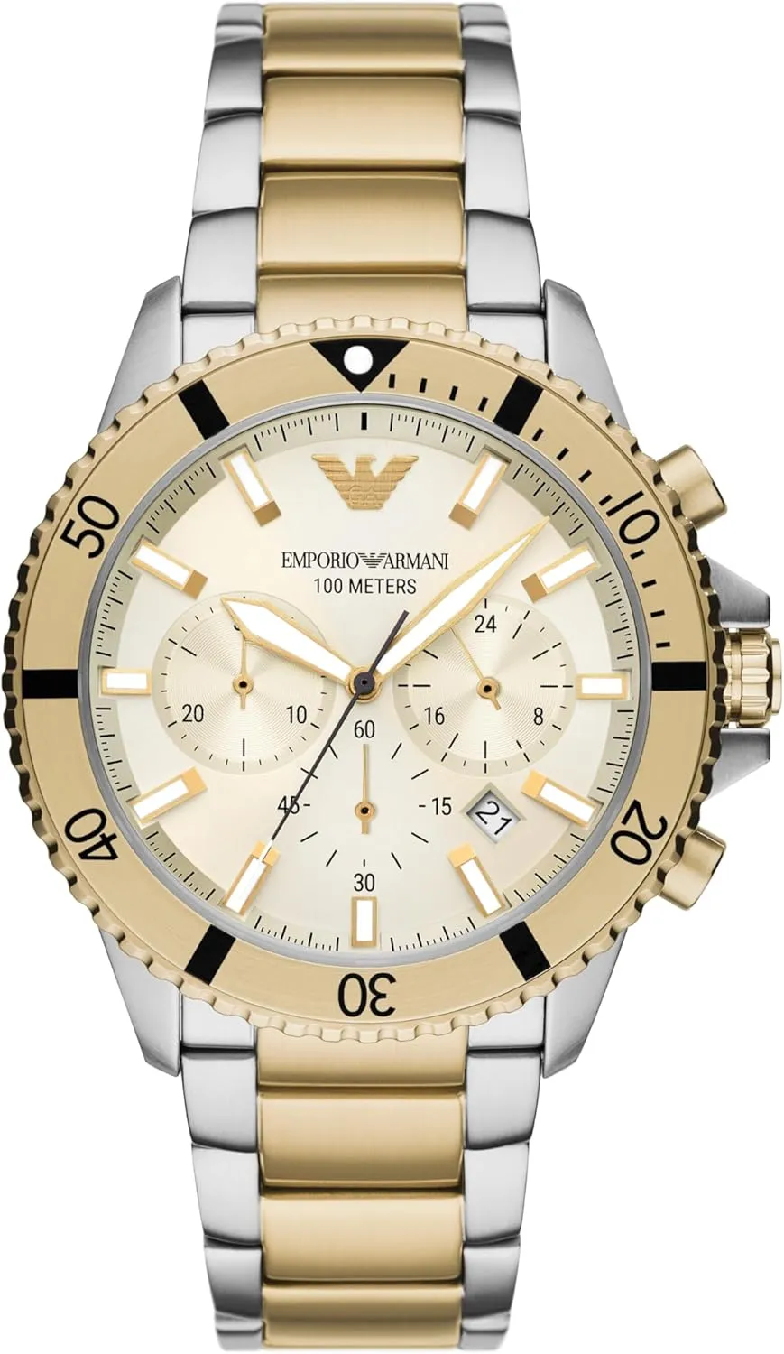 Emporio Armani Men's Chronograph Silver and Gold Two-Tone Stainless Steel Bracelet Watch (Model: AR11606)