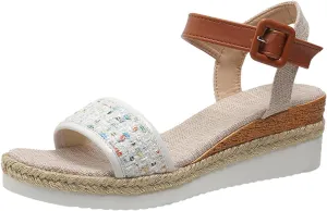 Espadrilles Wedges for Women Orthopedic Sandals Open Toe Single Bands Sandals with Buckle Ankle Strap, Summer Women Comfortable Slip on Espadrilles Beach Walking Shoes