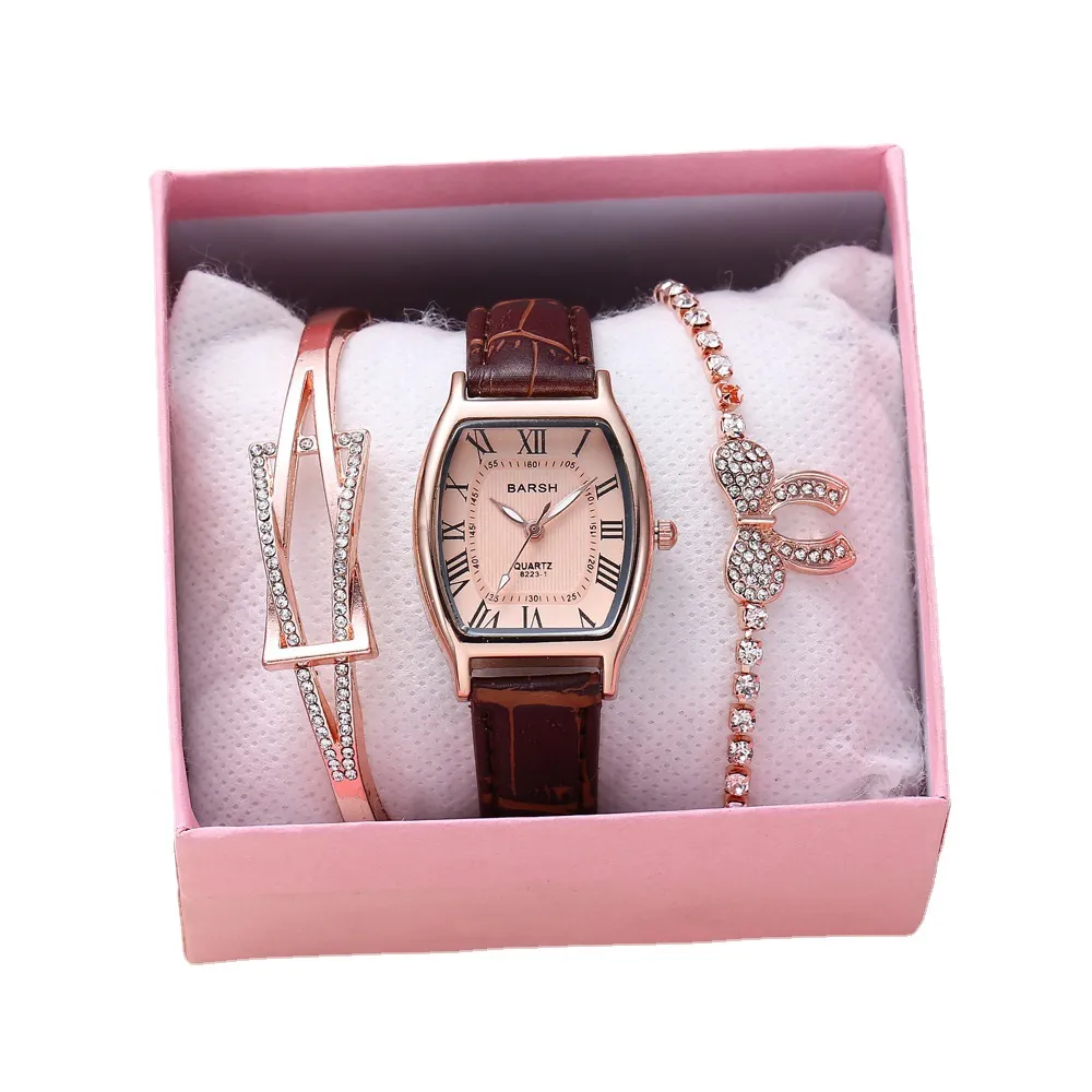 Fashion casual simple personality square dial belt quartz watch bracelet 3pcs/set