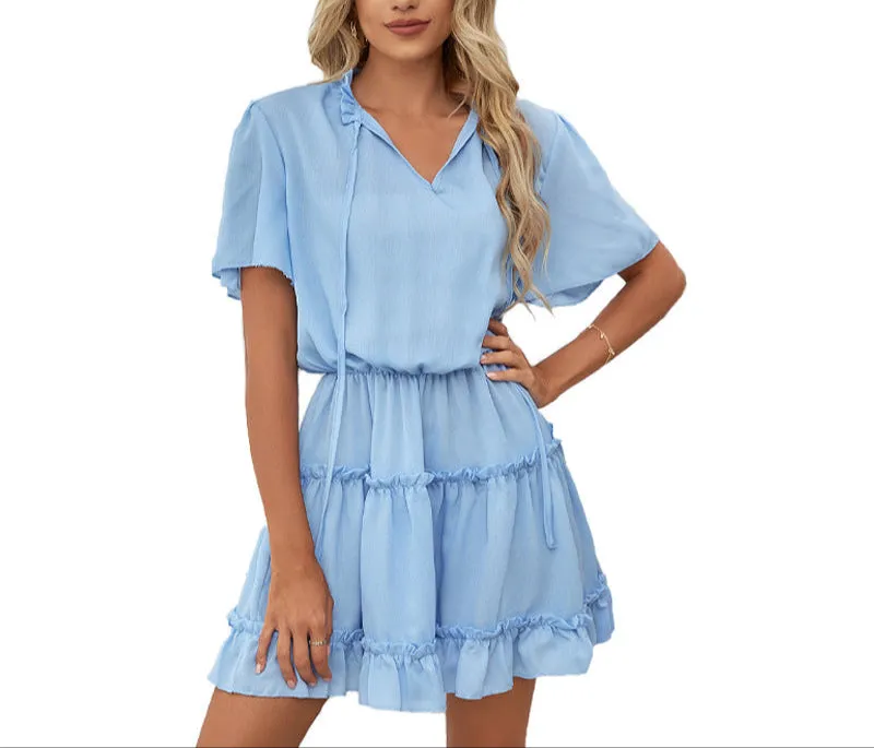 Fashion Ruffled V-Neck Mini Dress