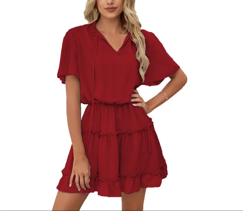 Fashion Ruffled V-Neck Mini Dress