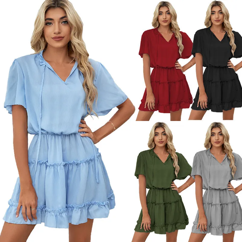 Fashion Ruffled V-Neck Mini Dress