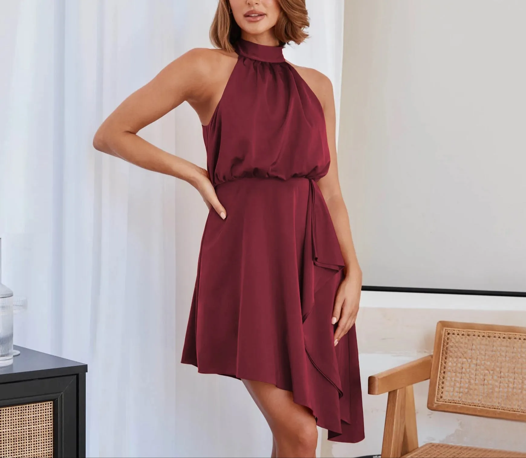 Fashion Satin Hanging Neck Dress