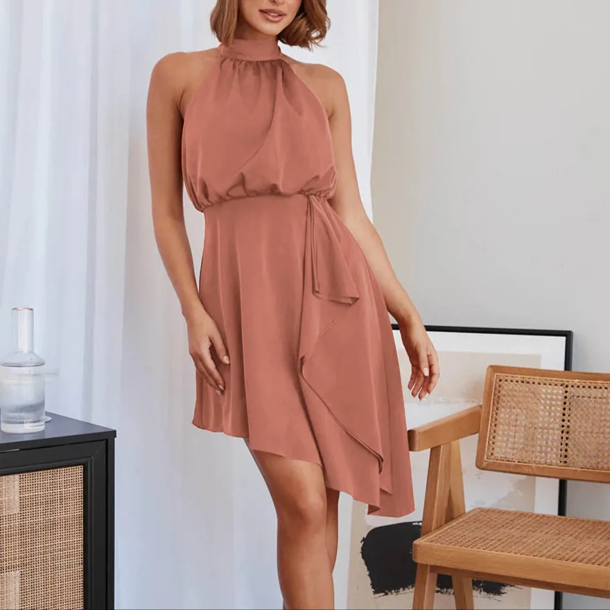 Fashion Satin Hanging Neck Dress