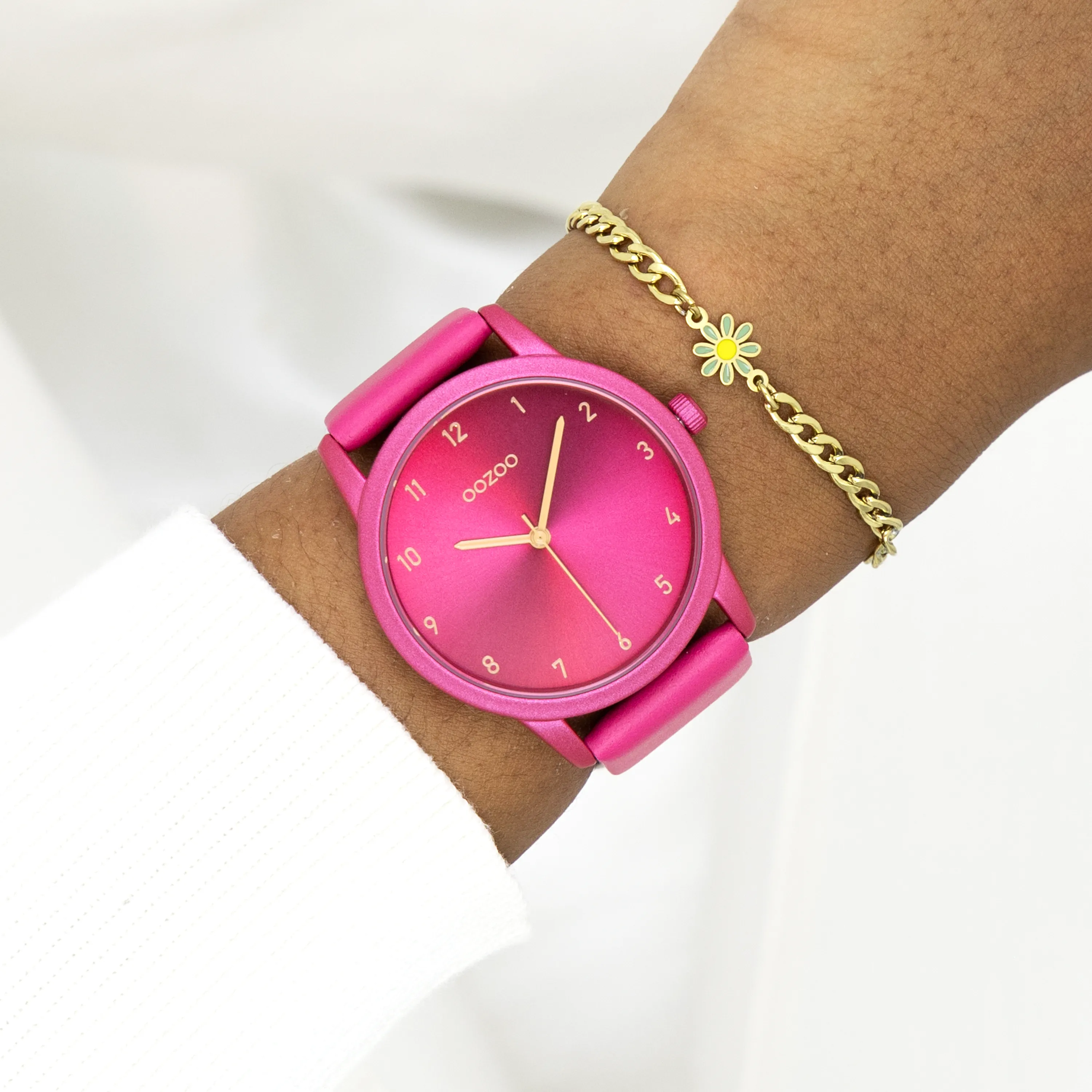 Fuchsia  OOZOO watch with fuchsia  leather strap - C11080