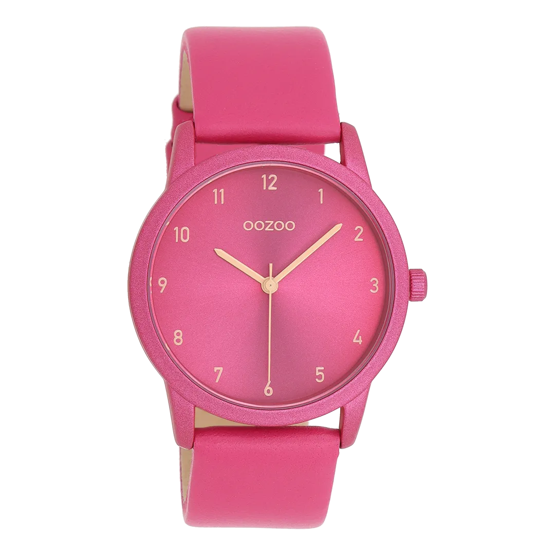 Fuchsia  OOZOO watch with fuchsia  leather strap - C11080