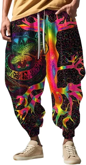 Funny Pattern Hippie Harem Pants for Men Baggy Loose Yoga Lounge Pants Hip Hop Aladdin Boho Drop Crotch Trousers