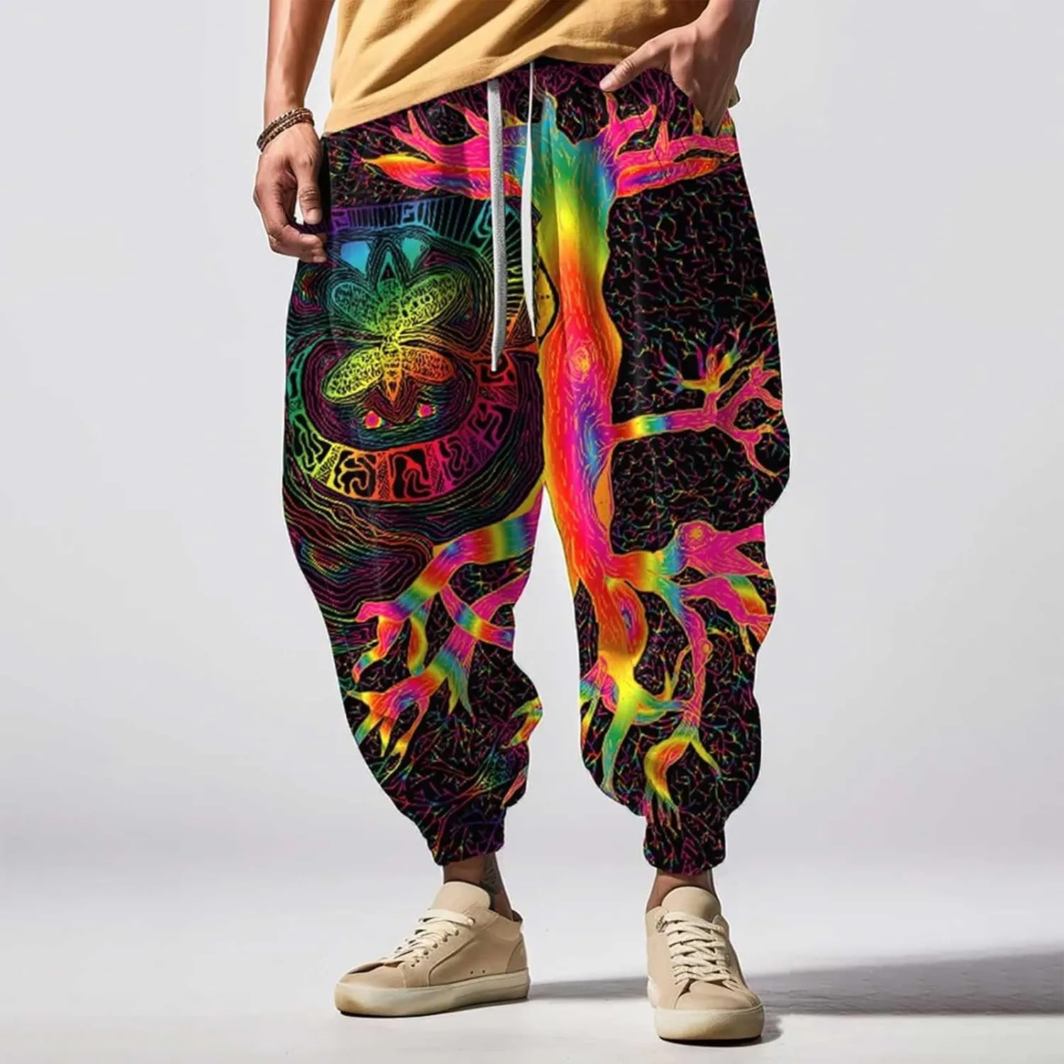 Funny Pattern Hippie Harem Pants for Men Baggy Loose Yoga Lounge Pants Hip Hop Aladdin Boho Drop Crotch Trousers