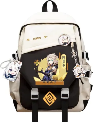 Genshin Impact Backpack Albedo Anime Laptop Bookbag Student Backpack 3D Print School Bags Travel Backpack With Gift