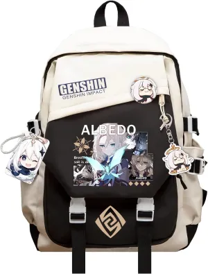 Genshin Impact Backpack Albedo Anime Laptop Bookbag Student Backpack 3D Print School Bags Travel Backpack With Gift