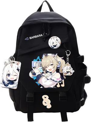 Genshin Impact Backpack Barbara Backpack Cute 3D Printed Daypack Laptop 17" Large Capacity Travel Black BackPack With Gift
