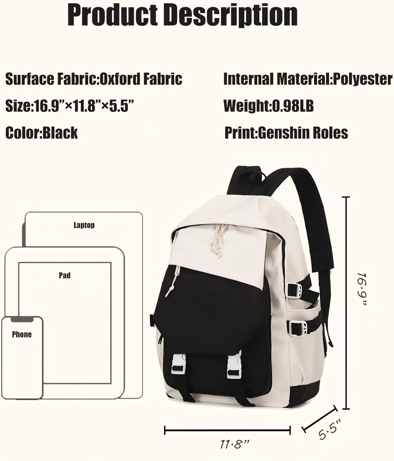 Genshin Impact Backpack Barbara Backpack Cute 3D Printed Laptop Bookbag 17" Large Capacity Travel BackPack With Gift