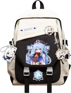 Genshin Impact Backpack Ganyu Backpack Printed Laptop Bookbag 17" Large Capacity Travel BackPack With Gift