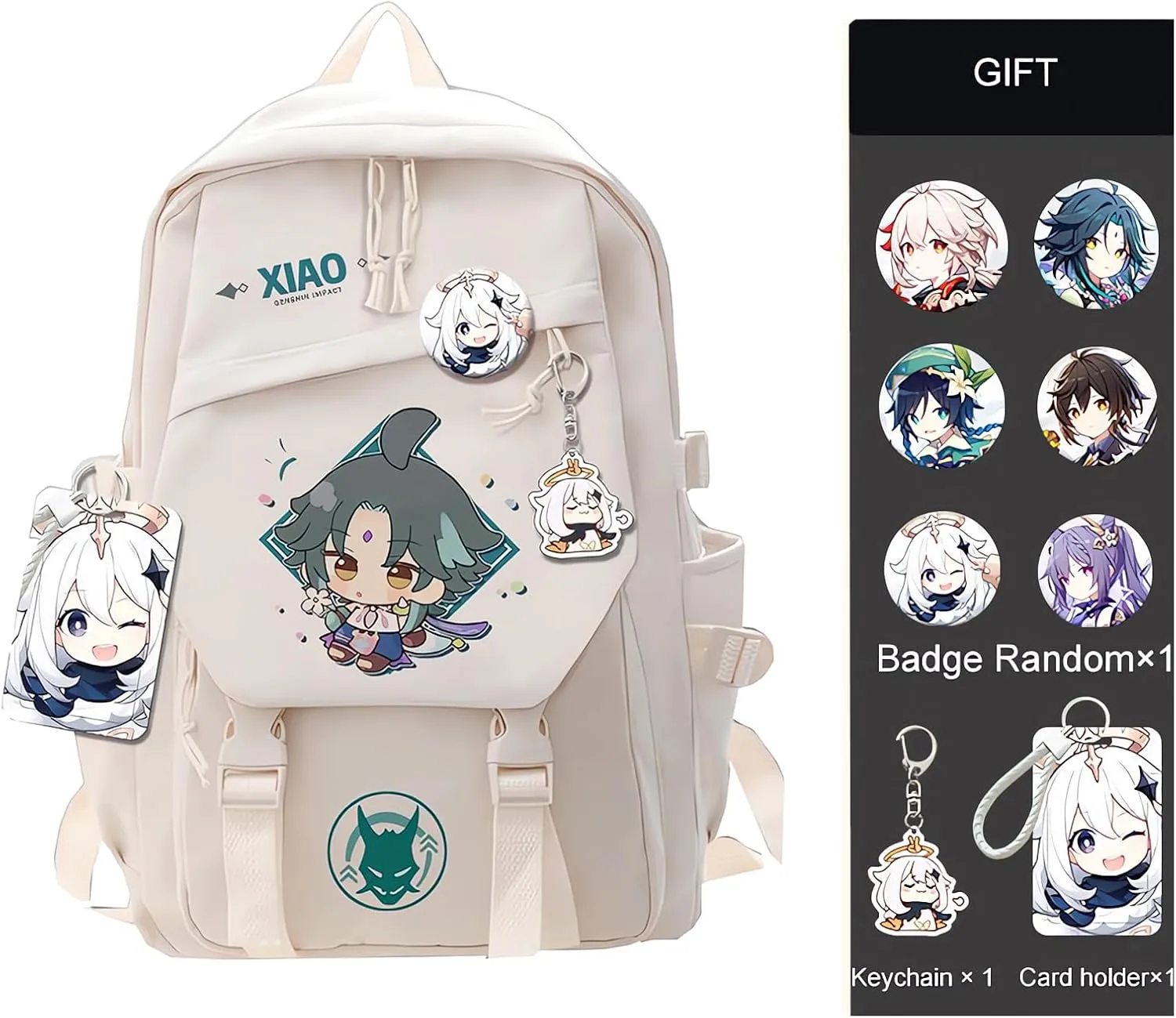 Genshin Impact Backpack Hutao Backpack Cute 3D Printed Daypack Laptop 17" Large Capacity Travel White BackPack With Gift