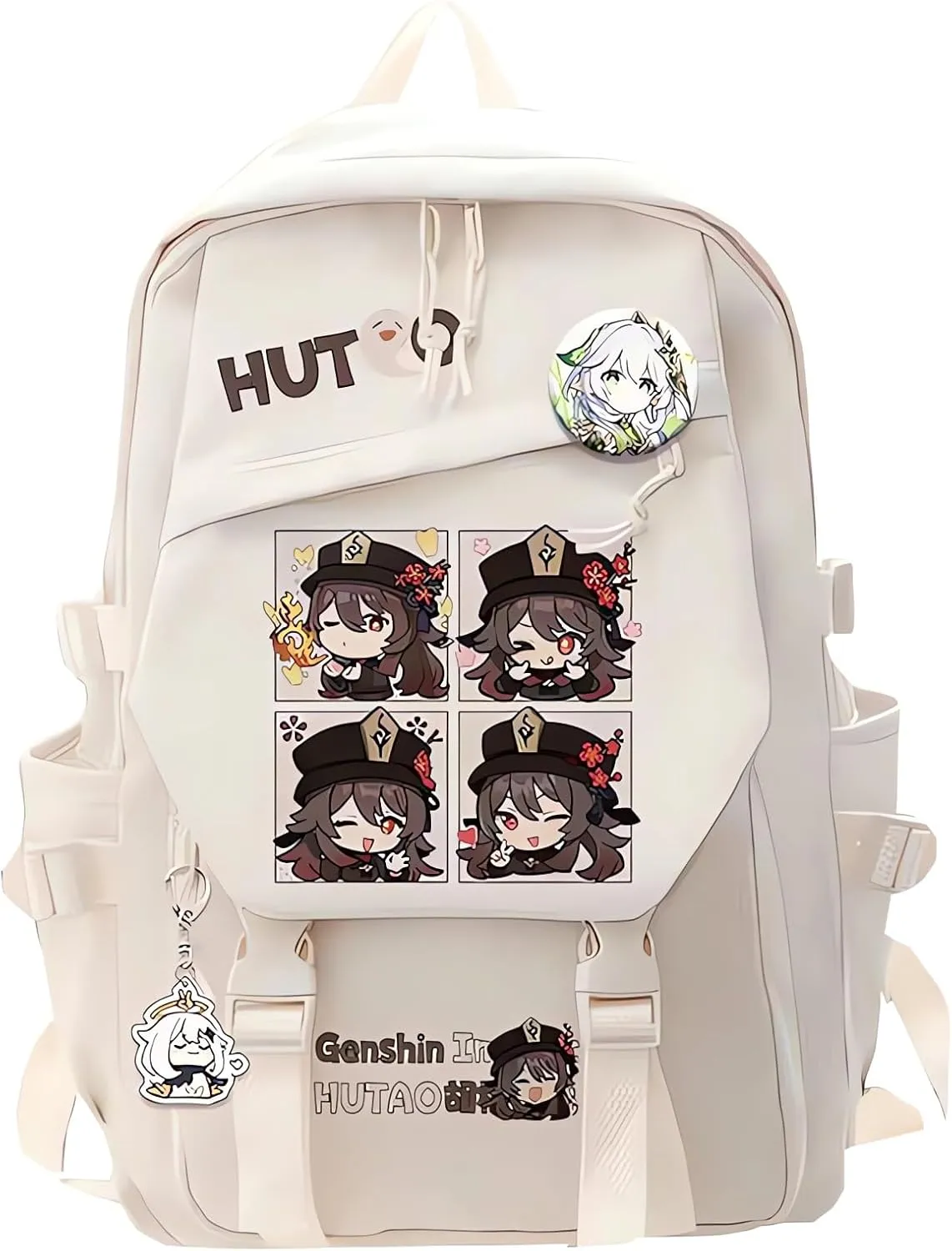 Genshin Impact Backpack Hutao Backpack Cute 3D Printed Daypack Laptop 17" Large Capacity Travel White BackPack With Gift