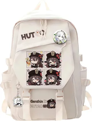 Genshin Impact Backpack Hutao Backpack Cute 3D Printed Daypack Laptop 17" Large Capacity Travel White BackPack With Gift