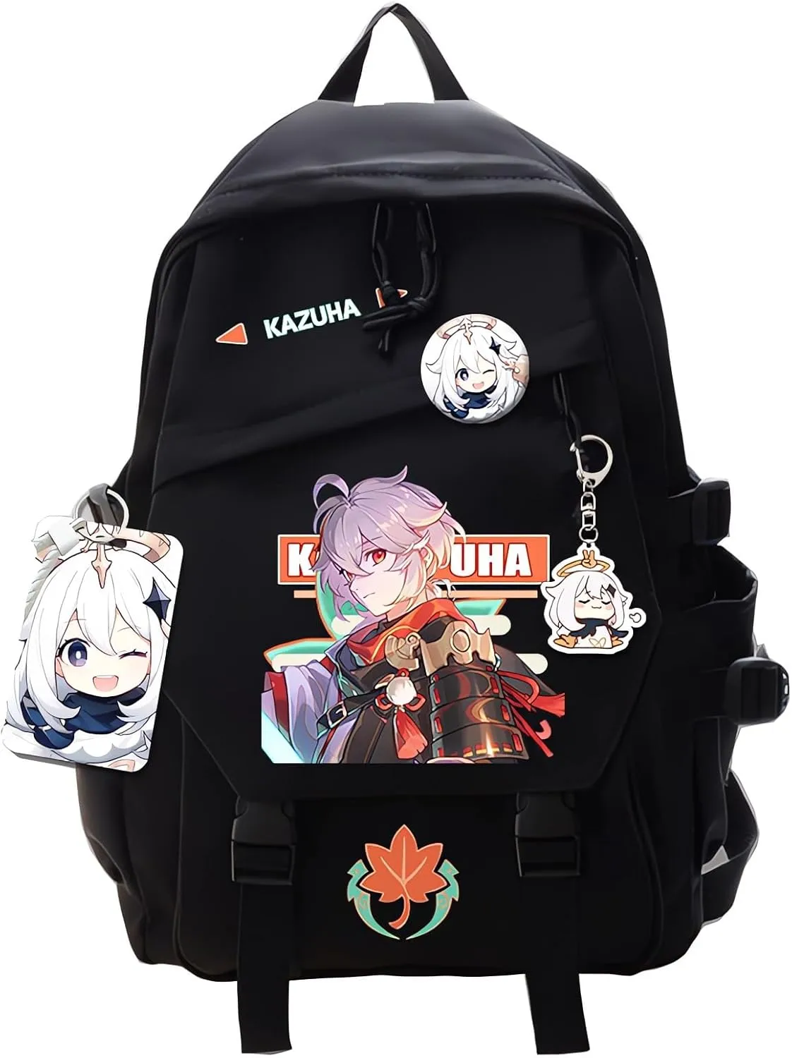 Genshin Impact Backpack Kaedehara Kazuha Backpack Cute 3D Printed Daypack Laptop 17" Large Capacity Travel Black BackPack With Gift