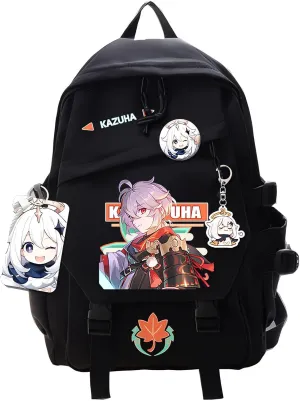 Genshin Impact Backpack Kaedehara Kazuha Backpack Cute 3D Printed Daypack Laptop 17" Large Capacity Travel Black BackPack With Gift