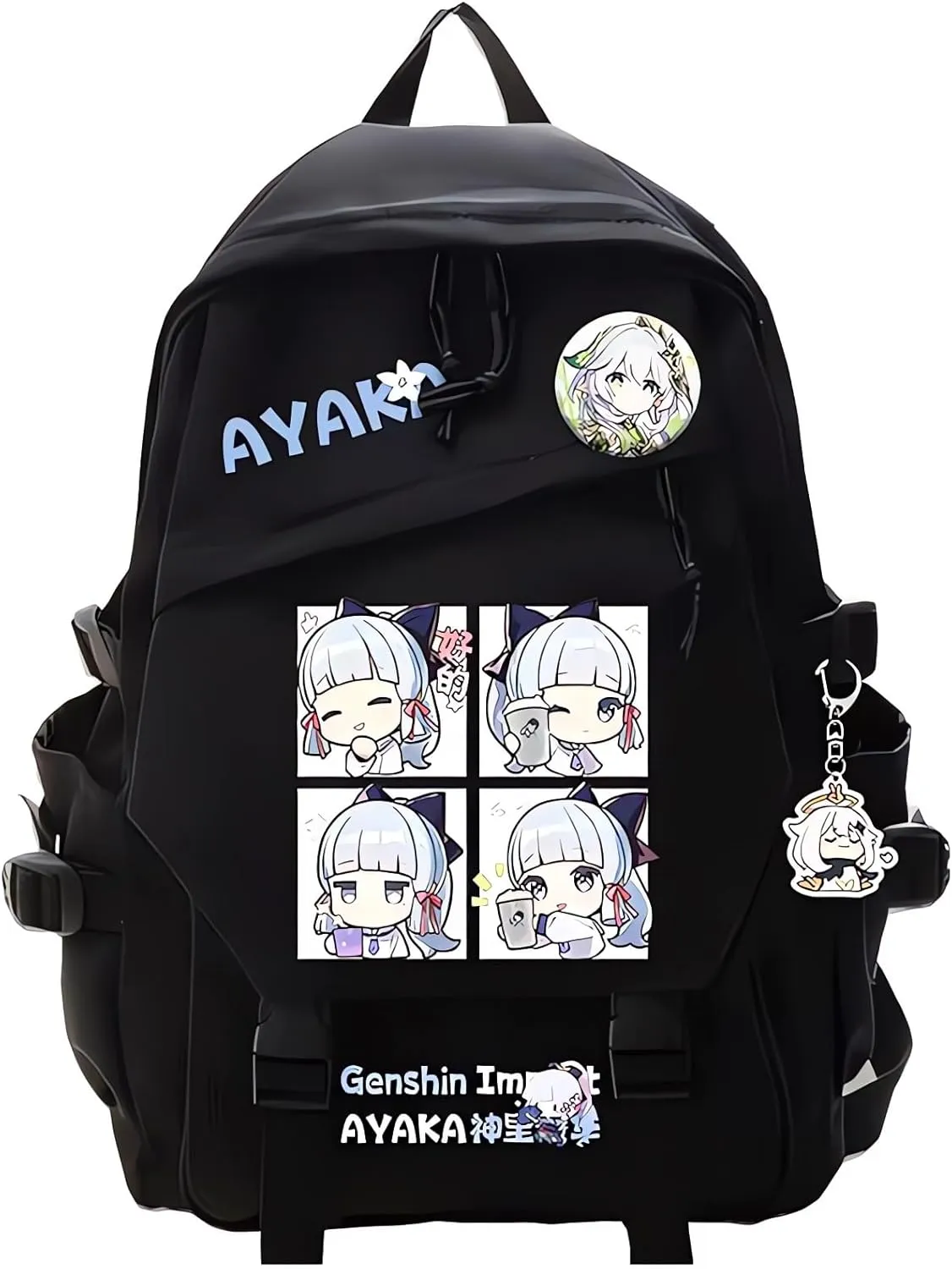 Genshin Impact Backpack Kamisato Ayaka Backpack Cute 3D Printed Daypack Laptop 17" Large Capacity Travel Black BackPack With Gift