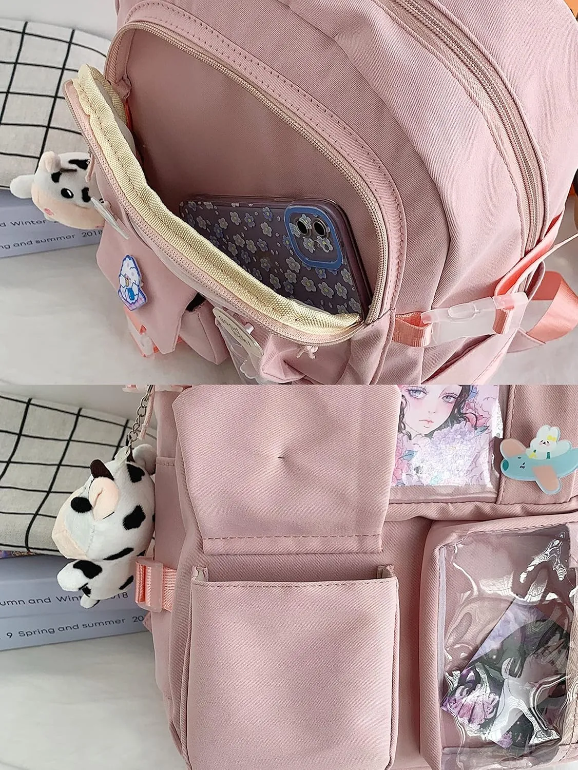 GGOOB Kawaii Backpack with Pins Kawaii School Backpack Cute Aesthetic Backpack Cute Kawaii Backpack for School (Purple, With Accessories)