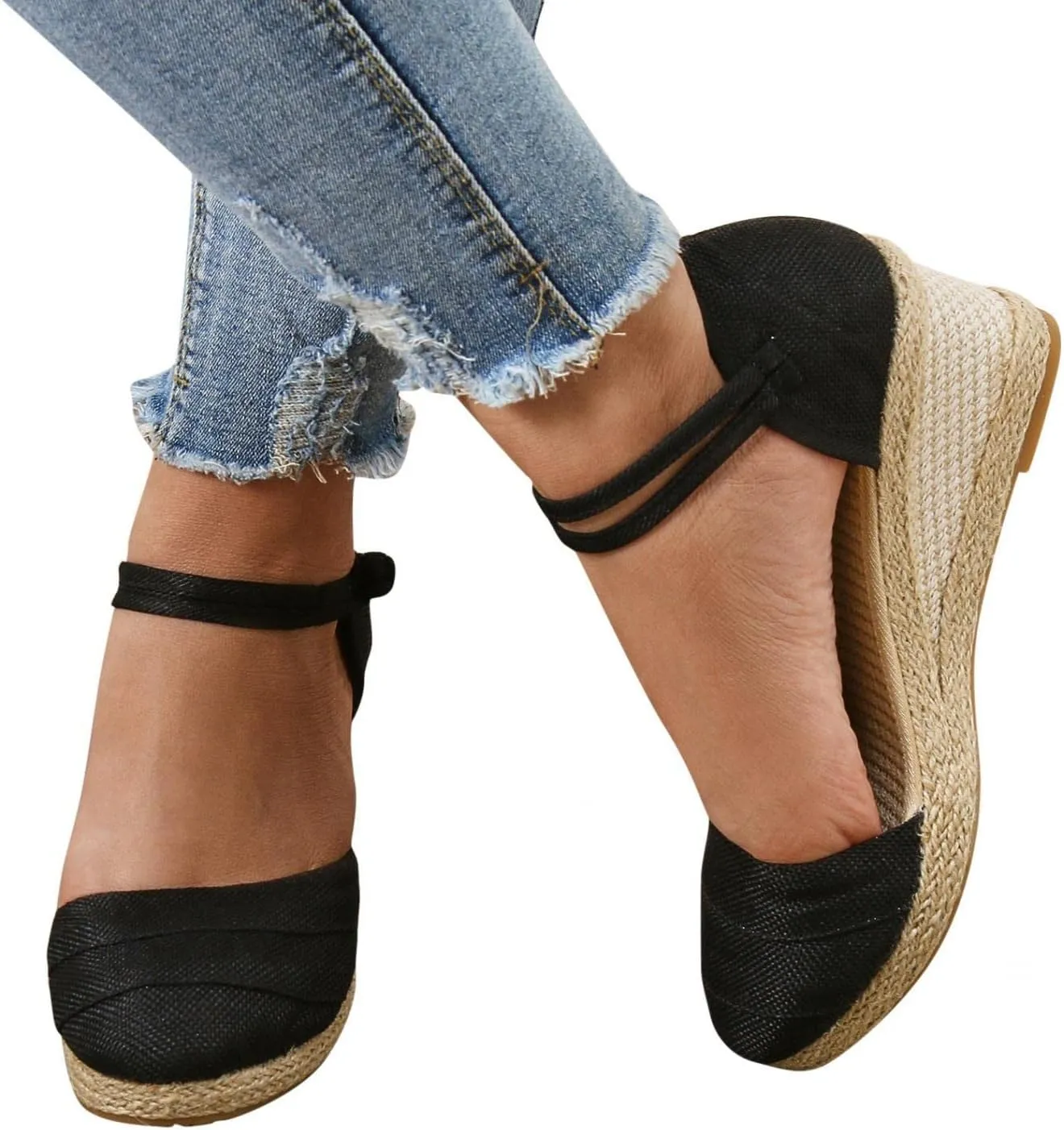 Gibobby Espadrille Wedge,Womens Wedges Sandals Espadrilles Platform Closed Toe Ankle Strap Slingback Summer Casual Sandals