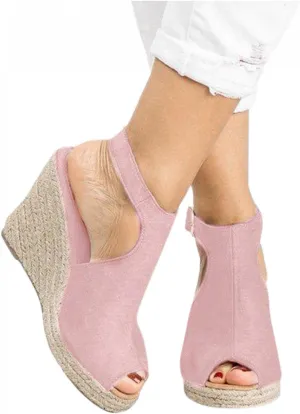 Gibobby Gladiator Sandals for Women,Open Toe Slip On Platform Sandals Espadrilles Zipper Wedges Shallow Beach Shoes