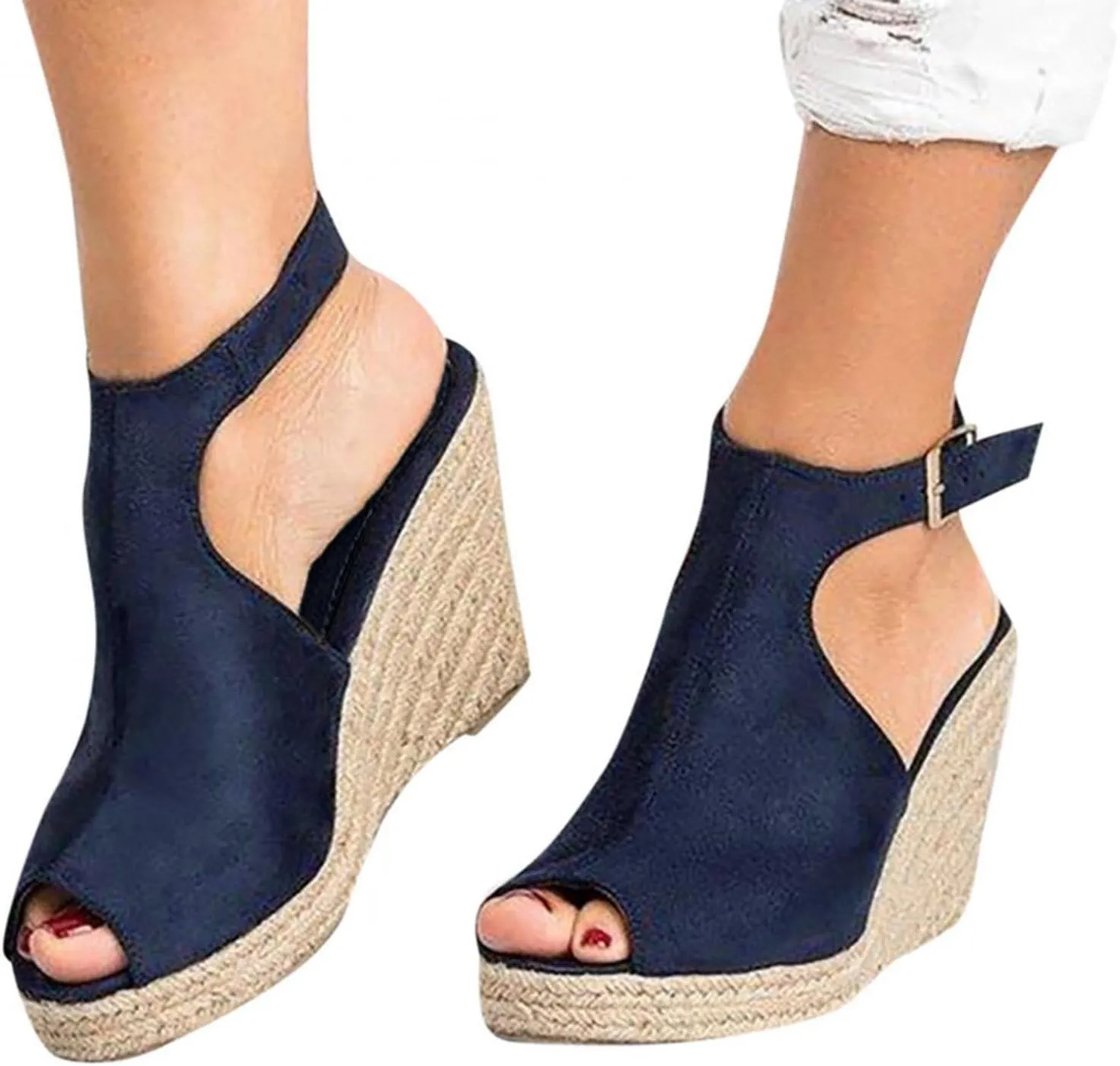 Gibobby Gladiator Sandals for Women,Open Toe Slip On Platform Sandals Espadrilles Zipper Wedges Shallow Beach Shoes